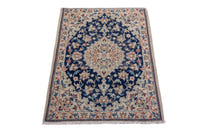 Persian Nain accent rug in navy and cream, view 3 of 8