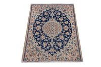 Persian Nain accent rug in navy and cream, view 4 of 8