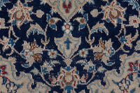 Persian Nain accent rug in navy and cream, view 7 of 8
