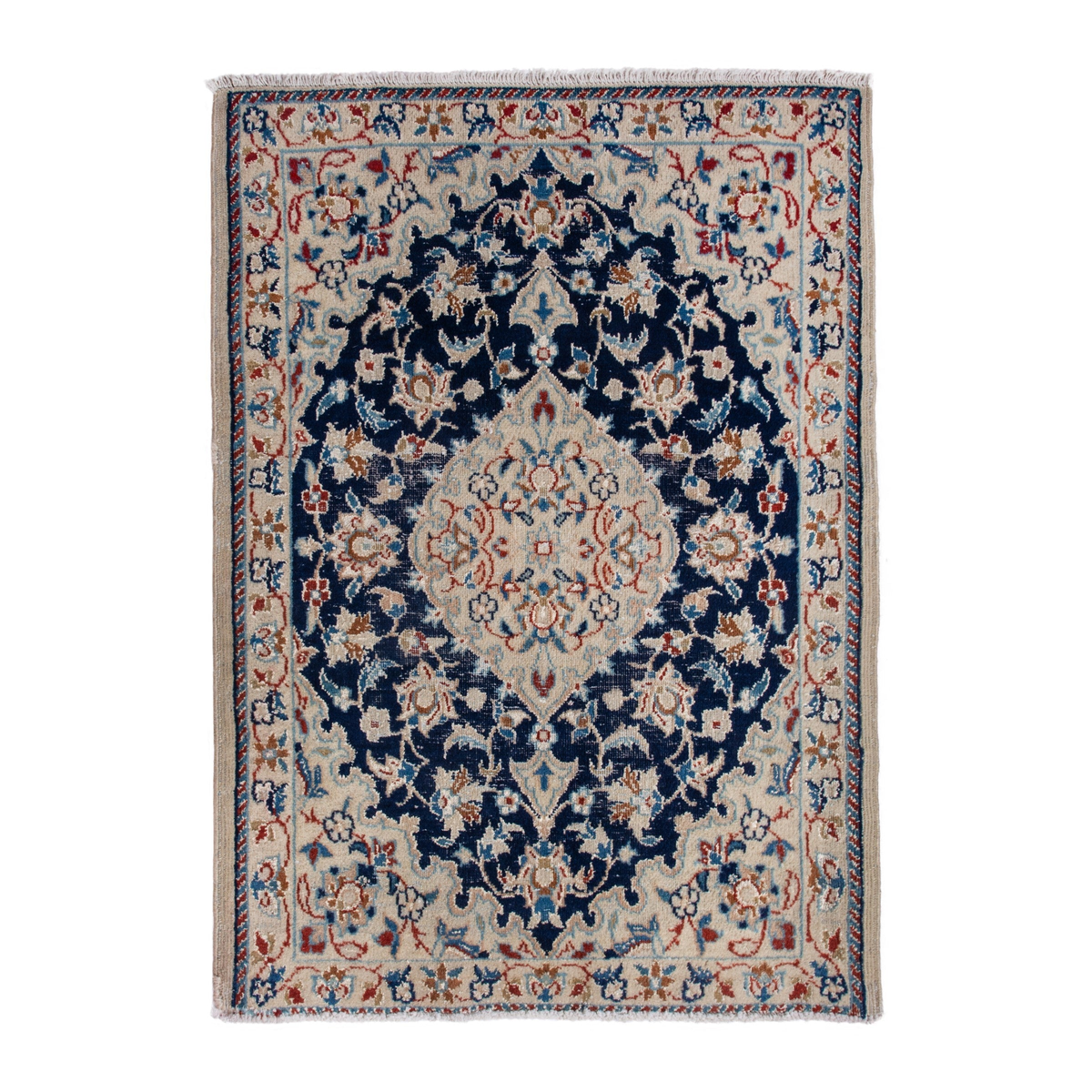 Persian Nain accent rug in navy and cream, 2' x 2'7"