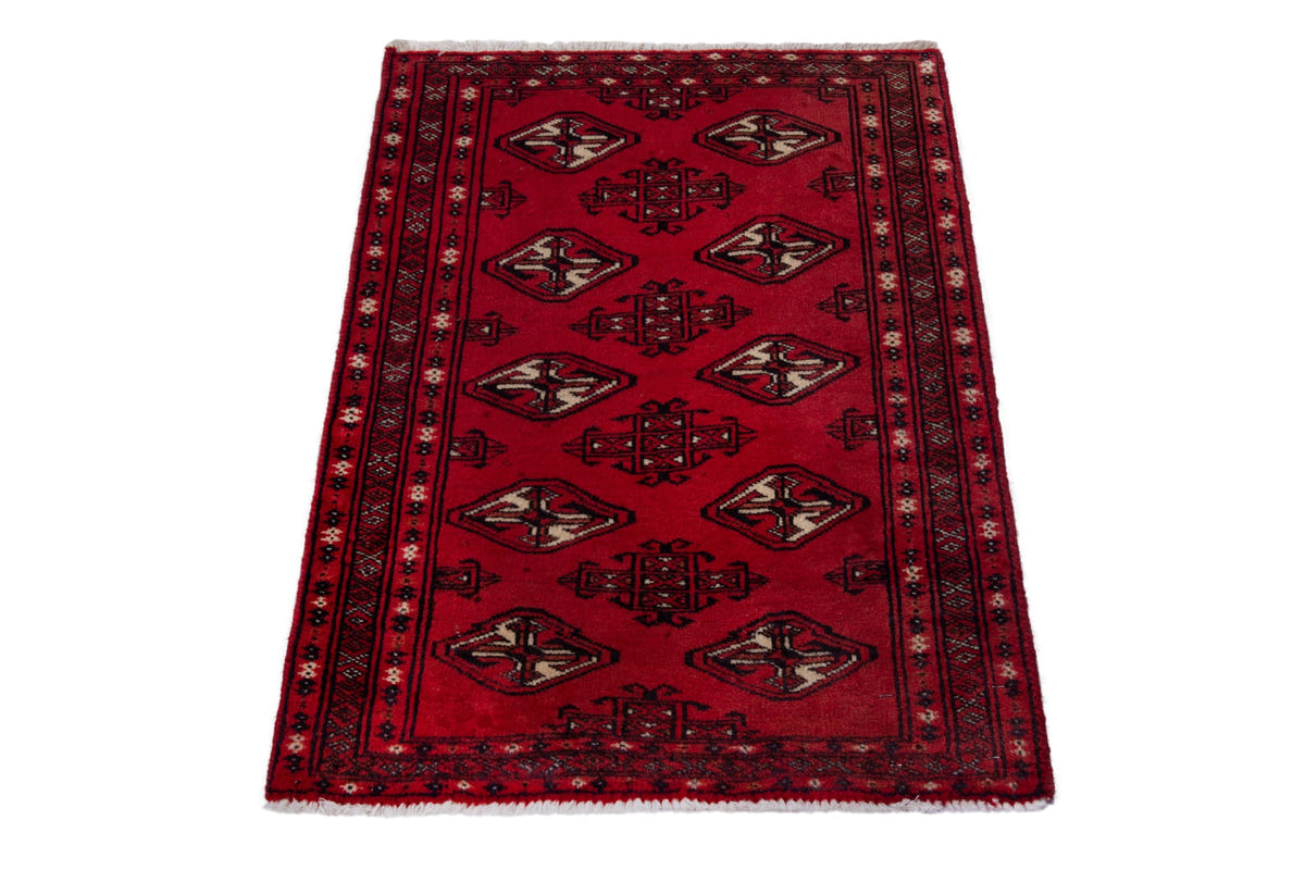 Persian Torkaman accent rug in deep red and black, view 3 of 9
