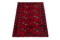 Persian Torkaman accent rug in deep red and black, view 3 of 9