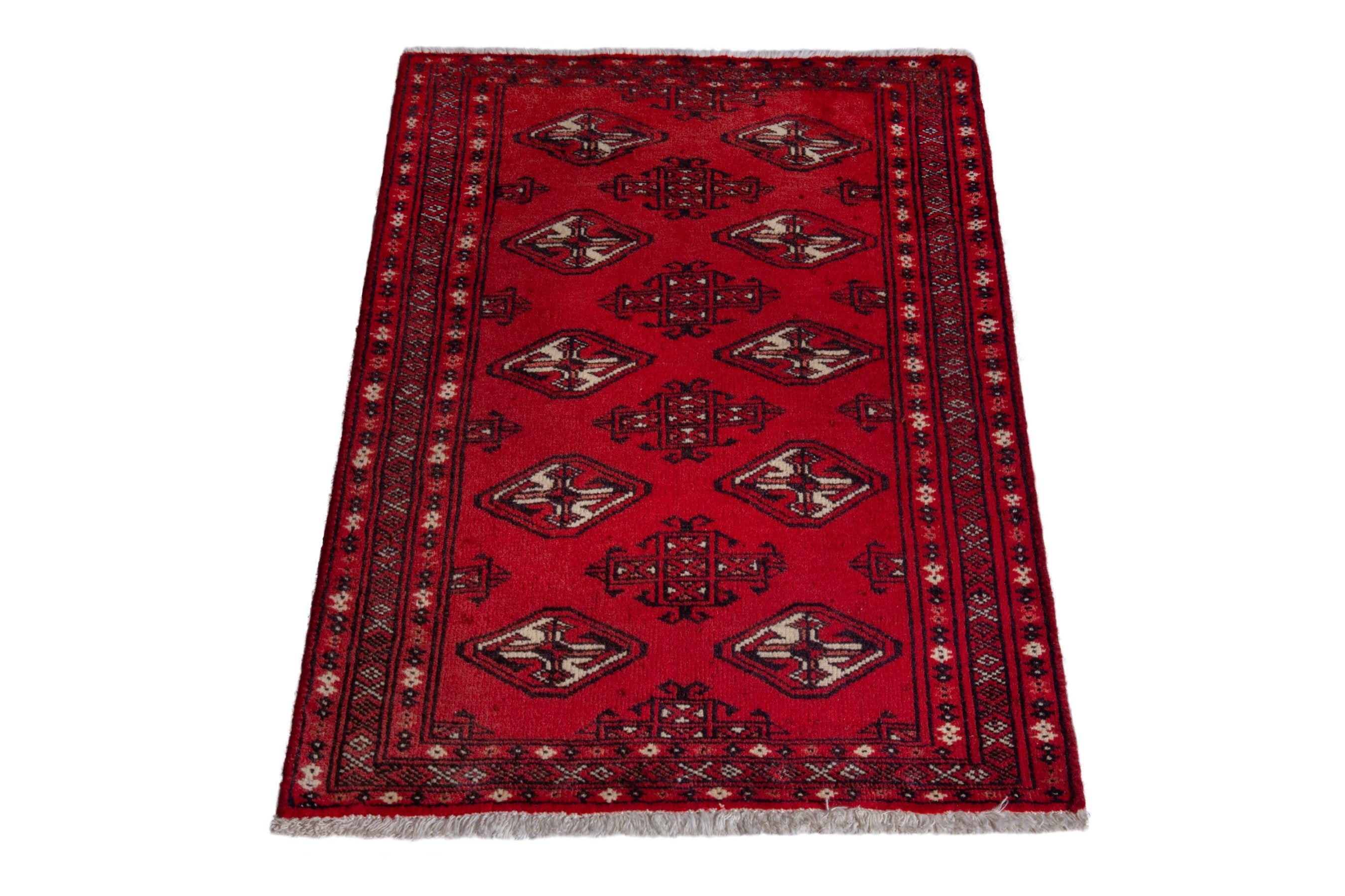 Persian Torkaman accent rug in deep red and black, view 3 of 8