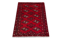 Persian Torkaman accent rug in deep red and black, view 4 of 9
