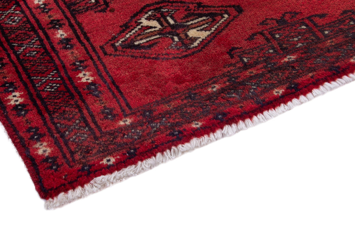 Persian Torkaman accent rug in deep red and black, view 6 of 9