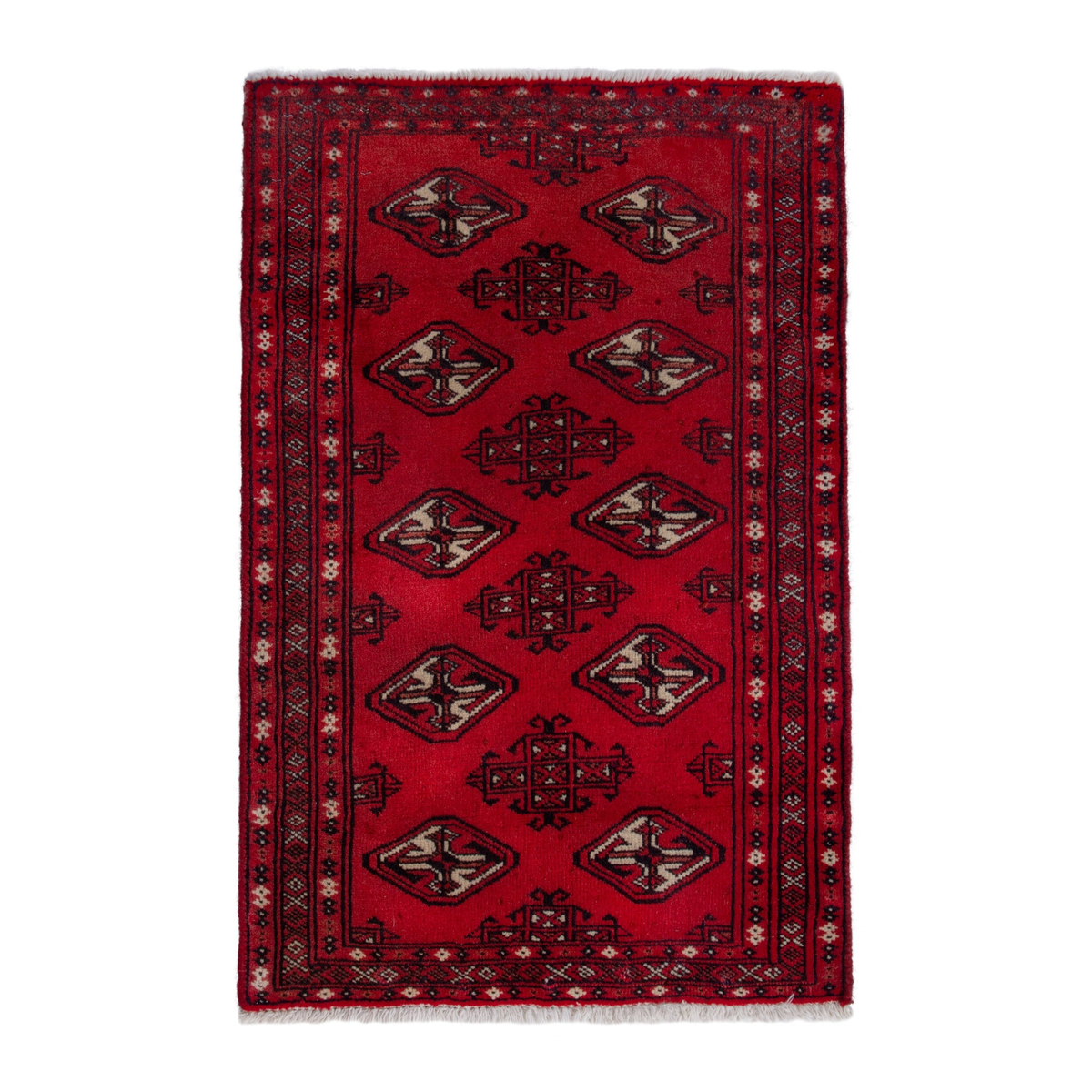 Persian Torkaman accent rug in deep red and black, 2' x 2'11"