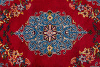 Persian Kashan accent rug in deep red and dusty blue, view 7 of 8