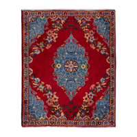 Persian Kashan accent rug in deep red and dusty blue, 2'9" x 2'11"