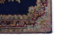 Persian Kerman accent rug in navy and burgundy, view 5 of 8