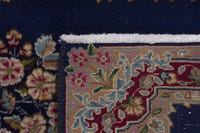 Persian Kerman accent rug in navy and burgundy, view 8 of 8