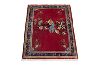 Persian Arak accent rug in deep red and navy, view 3 of 9