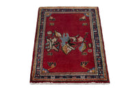 Persian Arak accent rug in deep red and navy, view 4 of 9