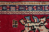 Persian Arak accent rug in deep red and navy, view 8 of 9