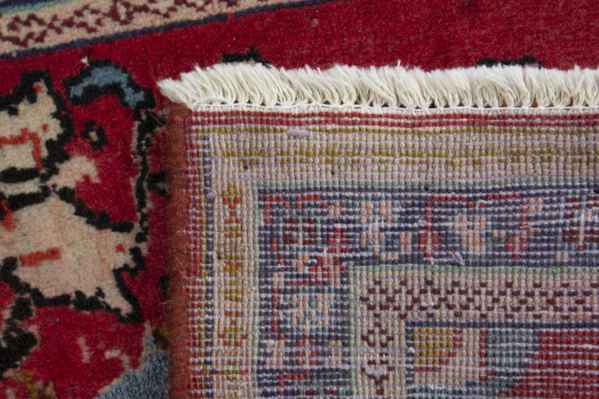 Persian Arak accent rug in deep red and navy, view 9 of 9