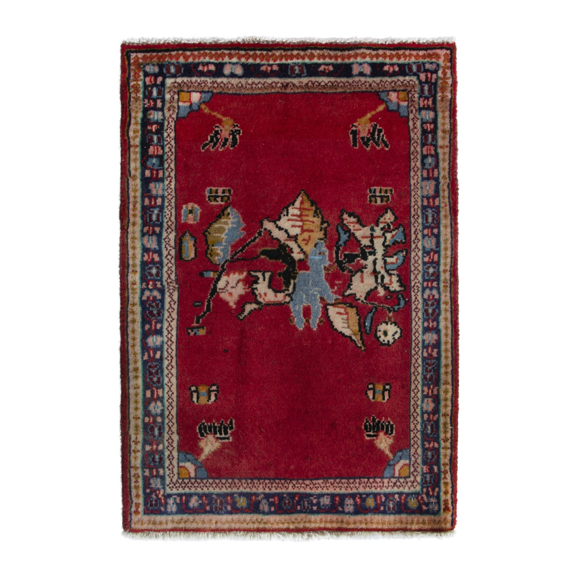 Persian Arak accent rug in deep red and navy, 1'9" x 2'6"