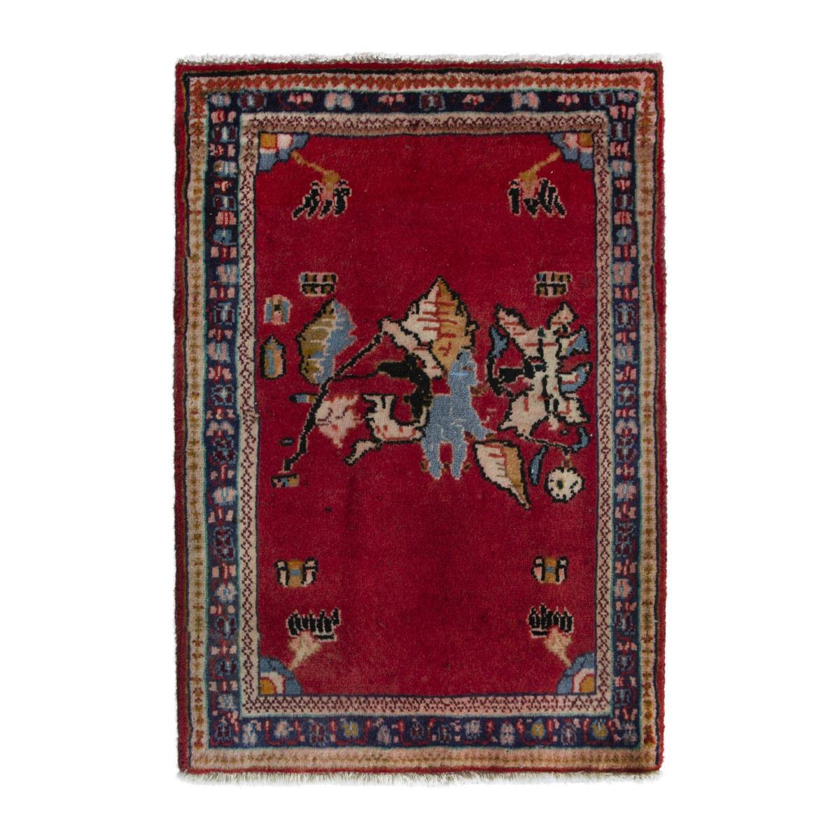 Persian Arak accent rug in deep red and navy, 1'9" x 2'6"