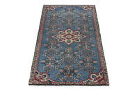 Persian Hamadan accent rug in dusty blue and cream, view 4 of 10