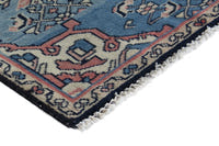Persian Hamadan accent rug in dusty blue and cream, view 6 of 10
