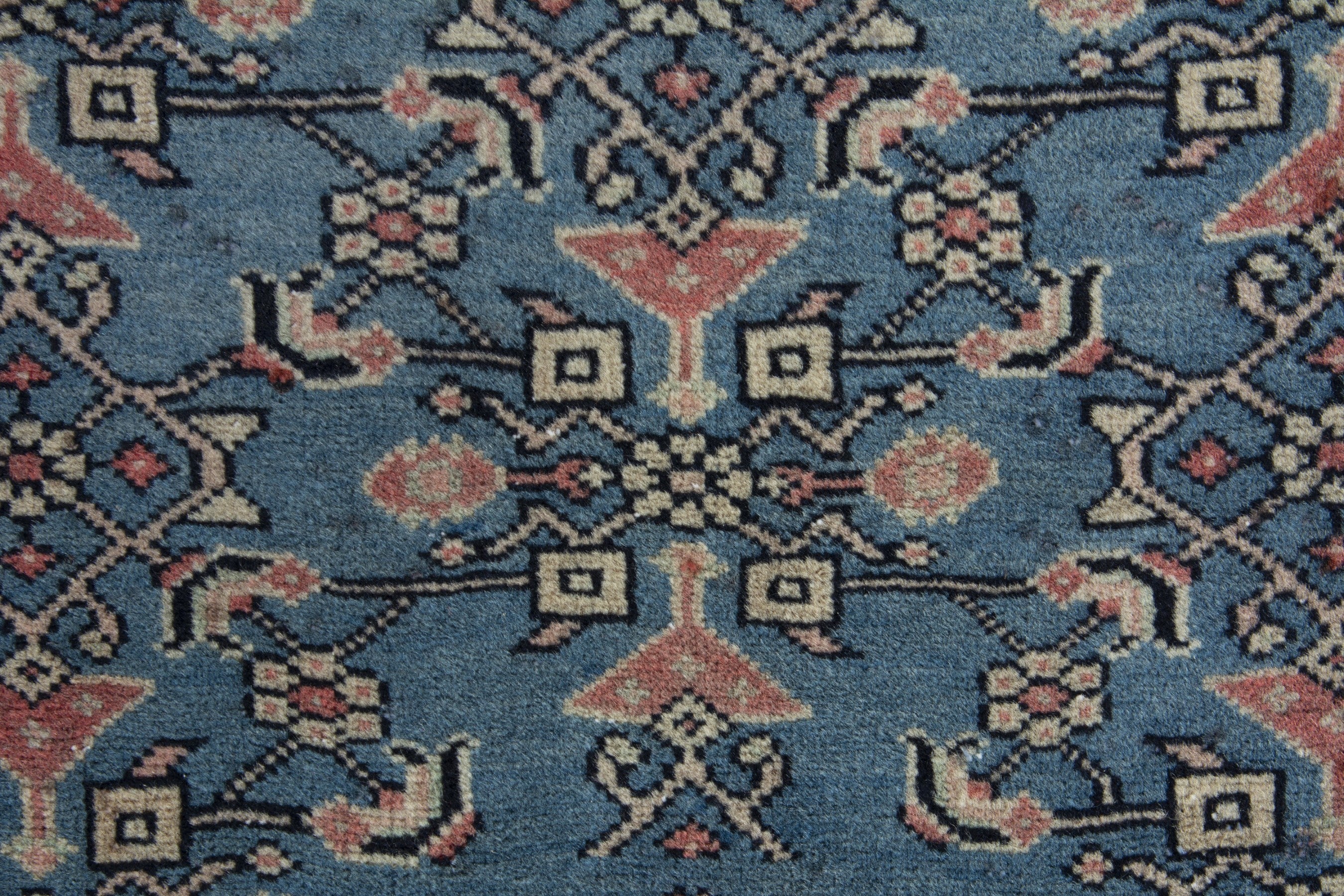 Persian Hamedan accent rug in dusty blue and cream, view 8 of 9