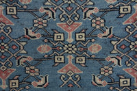 Persian Hamadan accent rug in dusty blue and cream, view 9 of 10