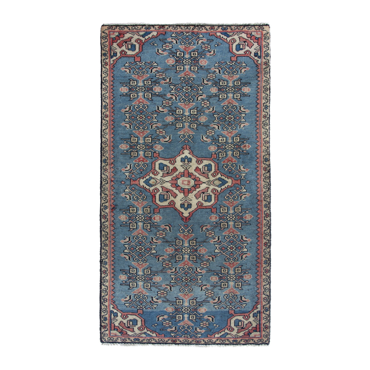 Persian Hamedan accent rug in dusty blue and cream, 2' x 3'11"