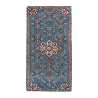 Persian Hamadan accent rug in dusty blue and cream, 2' x 3'11"
