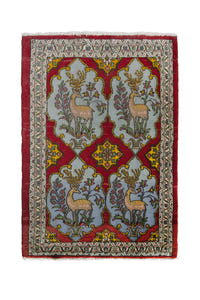 Persian Shahreza accent rug in deep red and powder blue, view 2 of 10