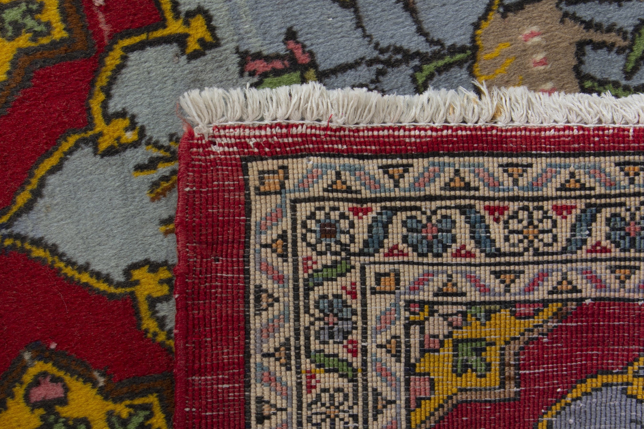 Persian Shahreza accent rug in deep red and powder blue, view 9 of 9