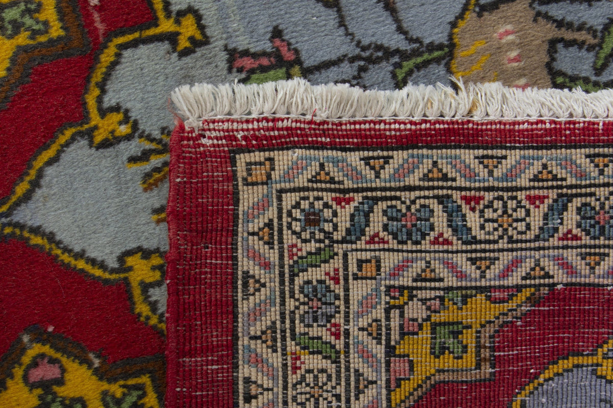 Persian Shahreza accent rug in deep red and powder blue, view 10 of 10
