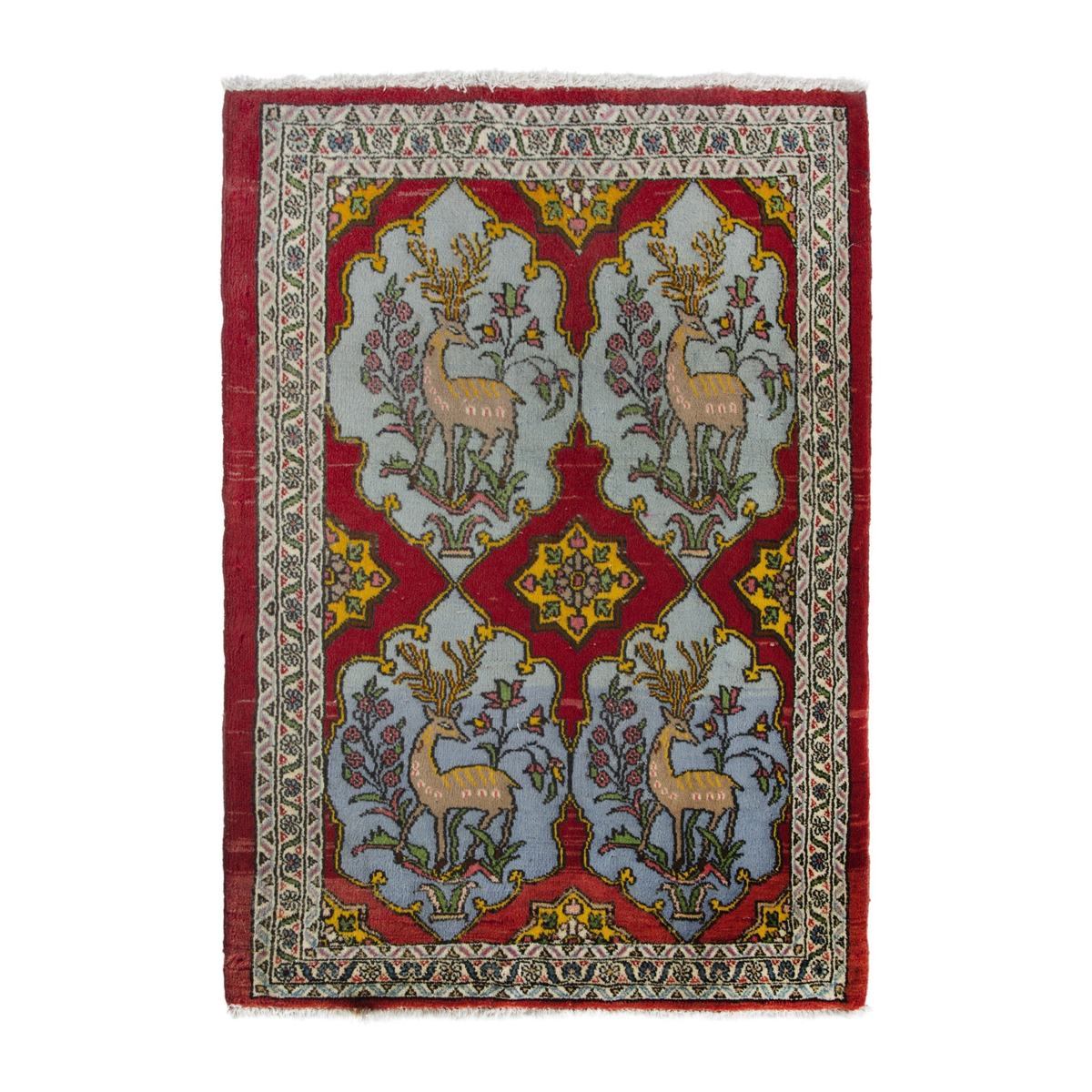 Persian Shahreza accent rug in deep red and powder blue, 2' x 3'