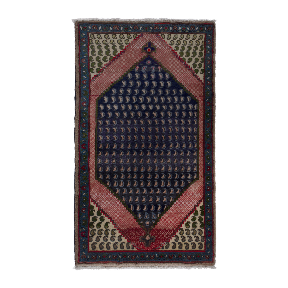 Persian Songhor accent rug in navy and dusty rose, 2'6" x 4'5"