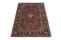 Persian Kashan accent rug in deep red and navy, view 3 of 10