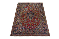Persian Kashan accent rug in deep red and navy, view 4 of 10