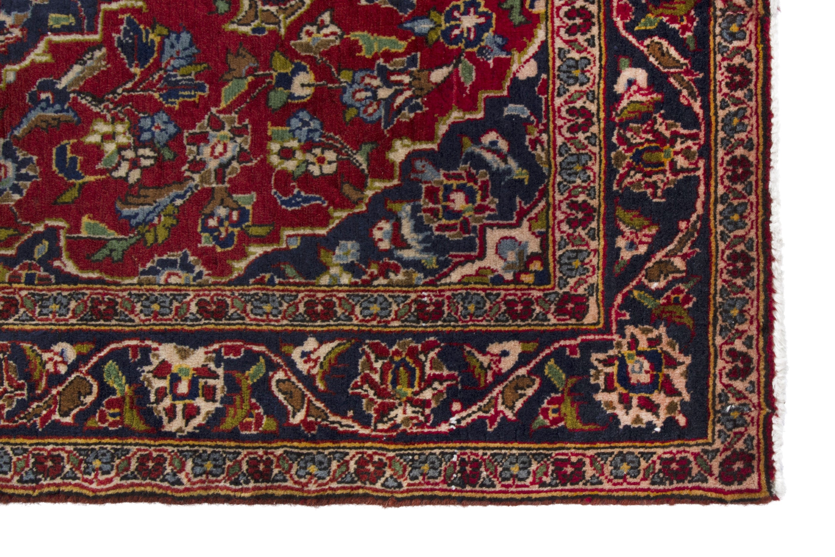 Persian Kashan accent rug in deep red and navy, view 5 of 9