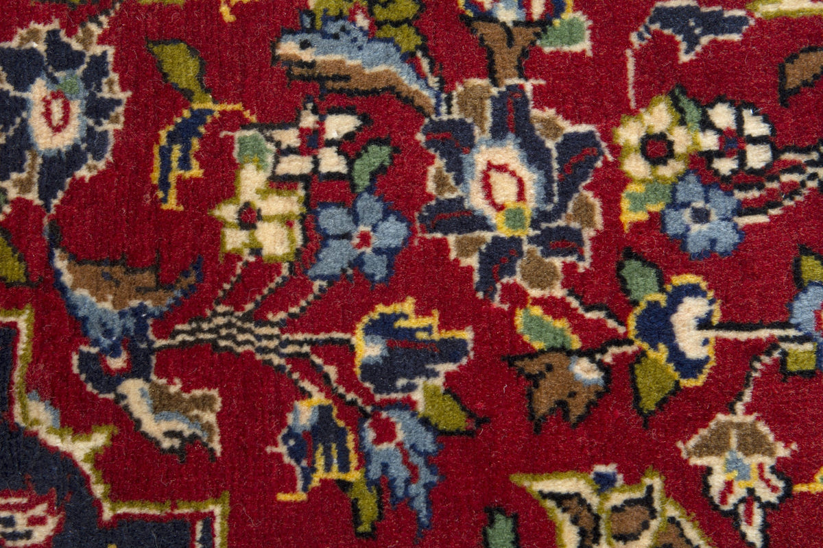 Persian Kashan accent rug in deep red and navy, view 8 of 10