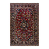 Persian Kashan accent rug in deep red and navy, 2'5" x 3'9"