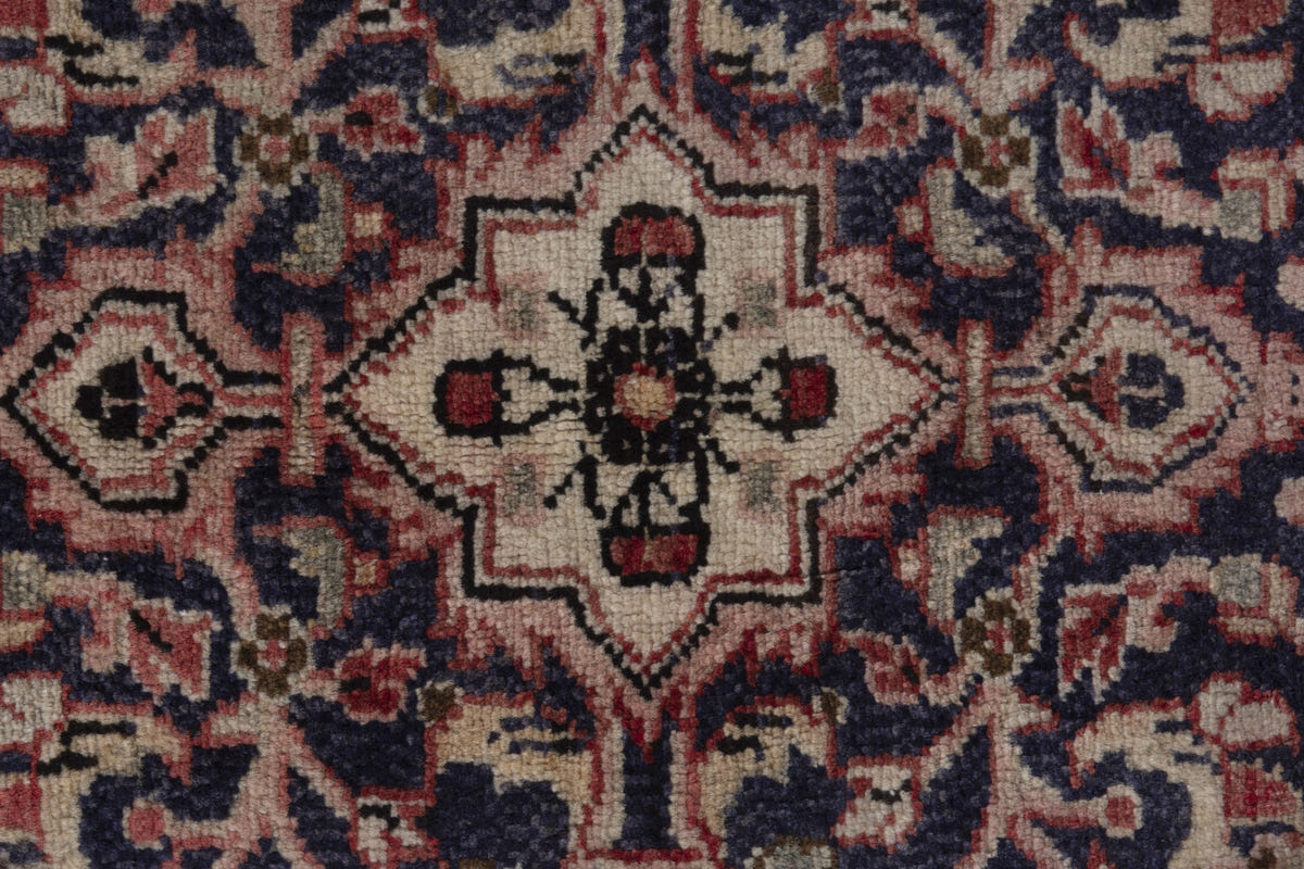 Persian Hamadan accent rug in navy and faded red, view 7 of 8