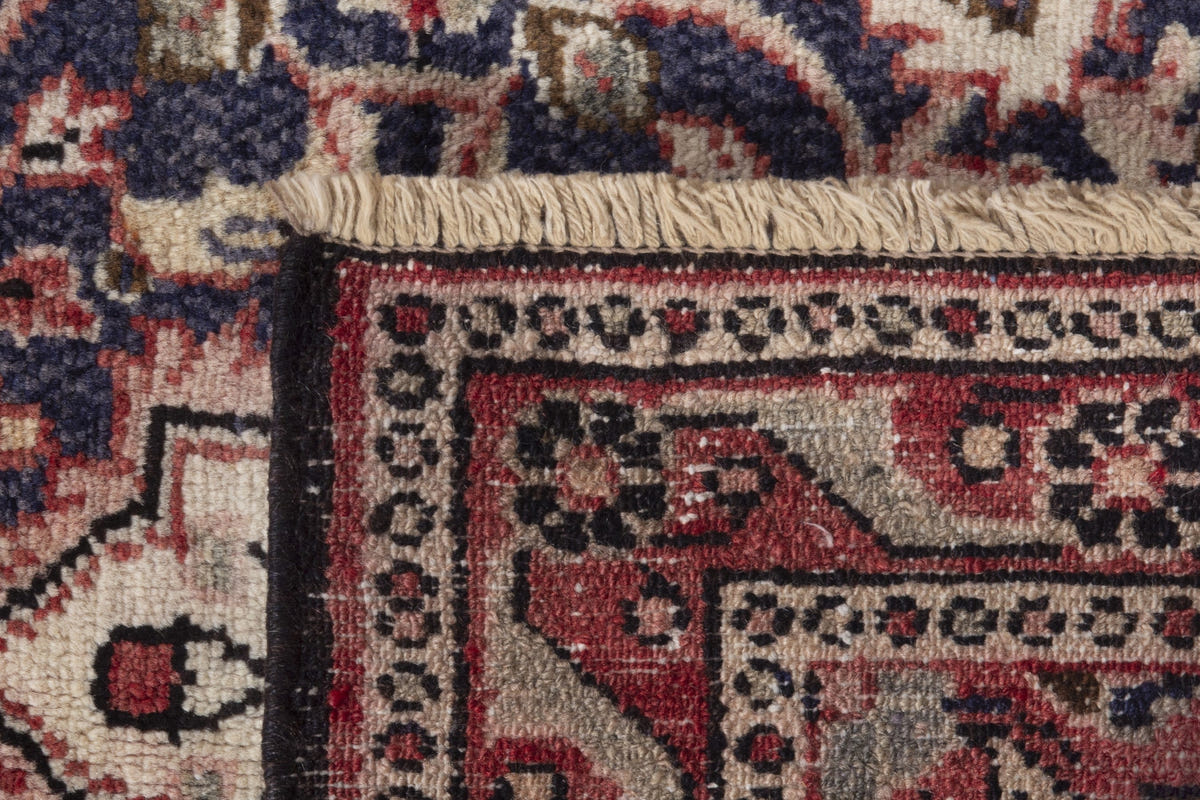 Persian Hamadan accent rug in navy and faded red, view 8 of 8