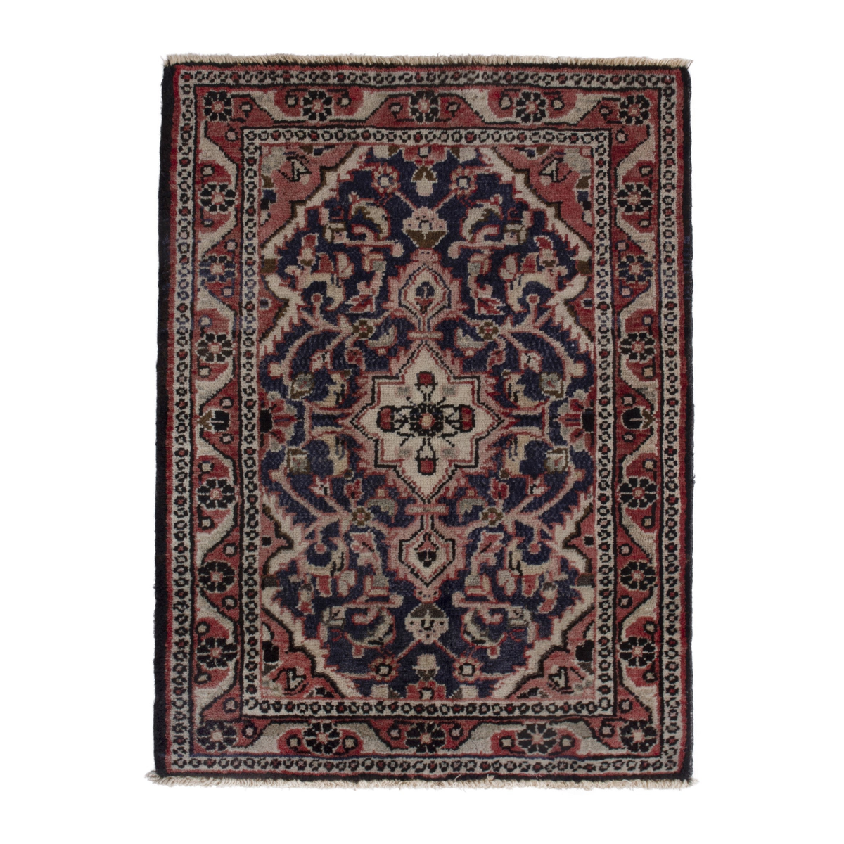 Persian Hamadan accent rug in navy and faded red, 1'11" x 2'7"
