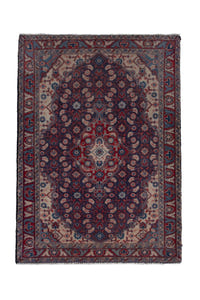 Persian Mahal accent rug in navy and deep red, view 2 of 9