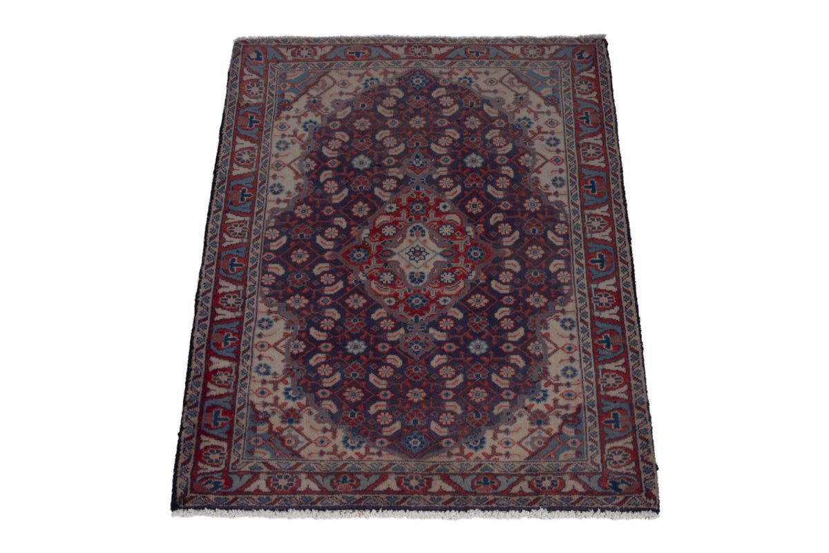 Persian Mahal accent rug in navy and deep red, view 4 of 9