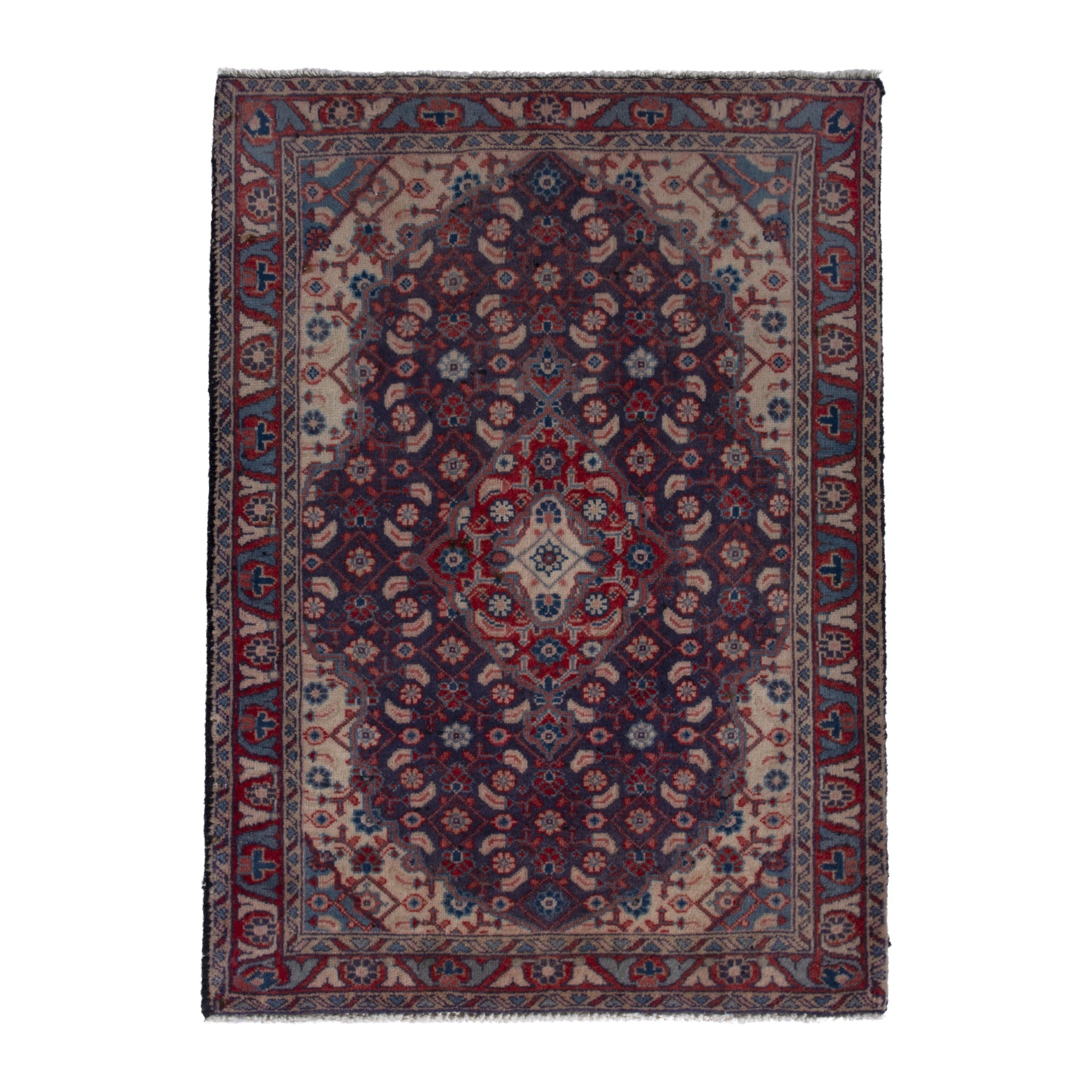 Persian Mahal accent rug in navy and deep red, 2' x 2'9"