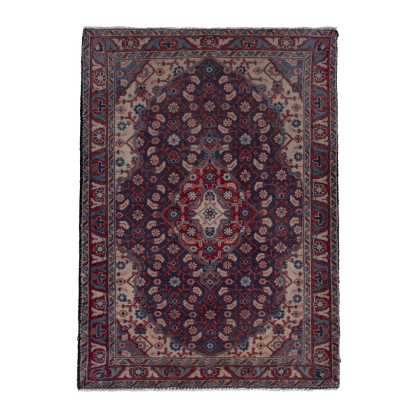 Persian Mahal accent rug in navy and deep red, 2' x 2'9"