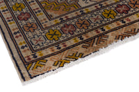 Persian Torkaman accent rug in beige and ochre, view 6 of 9