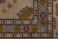Persian Torkaman accent rug in beige and ochre, view 8 of 9
