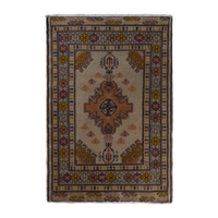 Persian Torkaman accent rug in beige and ochre, 2'2" x 3'1"