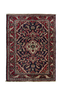 Persian Hamadan accent rug in navy and cream, view 2 of 10