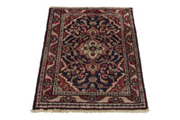 Persian Hamadan accent rug in navy and cream, view 3 of 10