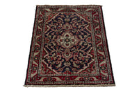 Persian Hamadan accent rug in navy and cream, view 4 of 10