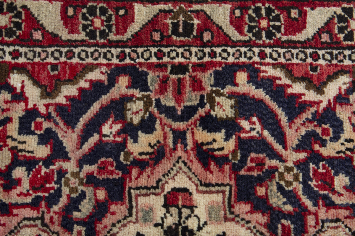 Persian Hamadan accent rug in navy and cream, view 7 of 10